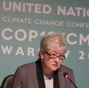 Joan MacNaughton speaking on carbon pricing and policy framework at COP-19 press conference