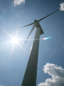 Wind turbine in sunshine