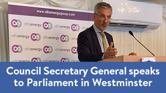Christoph Frei addresses Parliament in Westminster Abbey