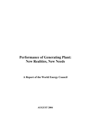 Performance of Generating Plant 2004: New Realities, New Needs