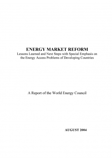 Energy Market Reform 2004